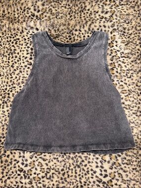 Washed Black Sleeveless Crop Tank Top - Women